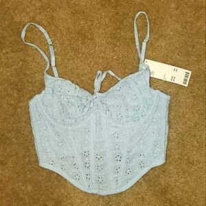 NWT Urban Outfitters Out From Under Devon Eyelet Blue Cropped Corset Sz Small